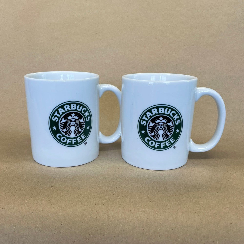 Starbucks White with Green Siren Logo Mugs-2006 Pair